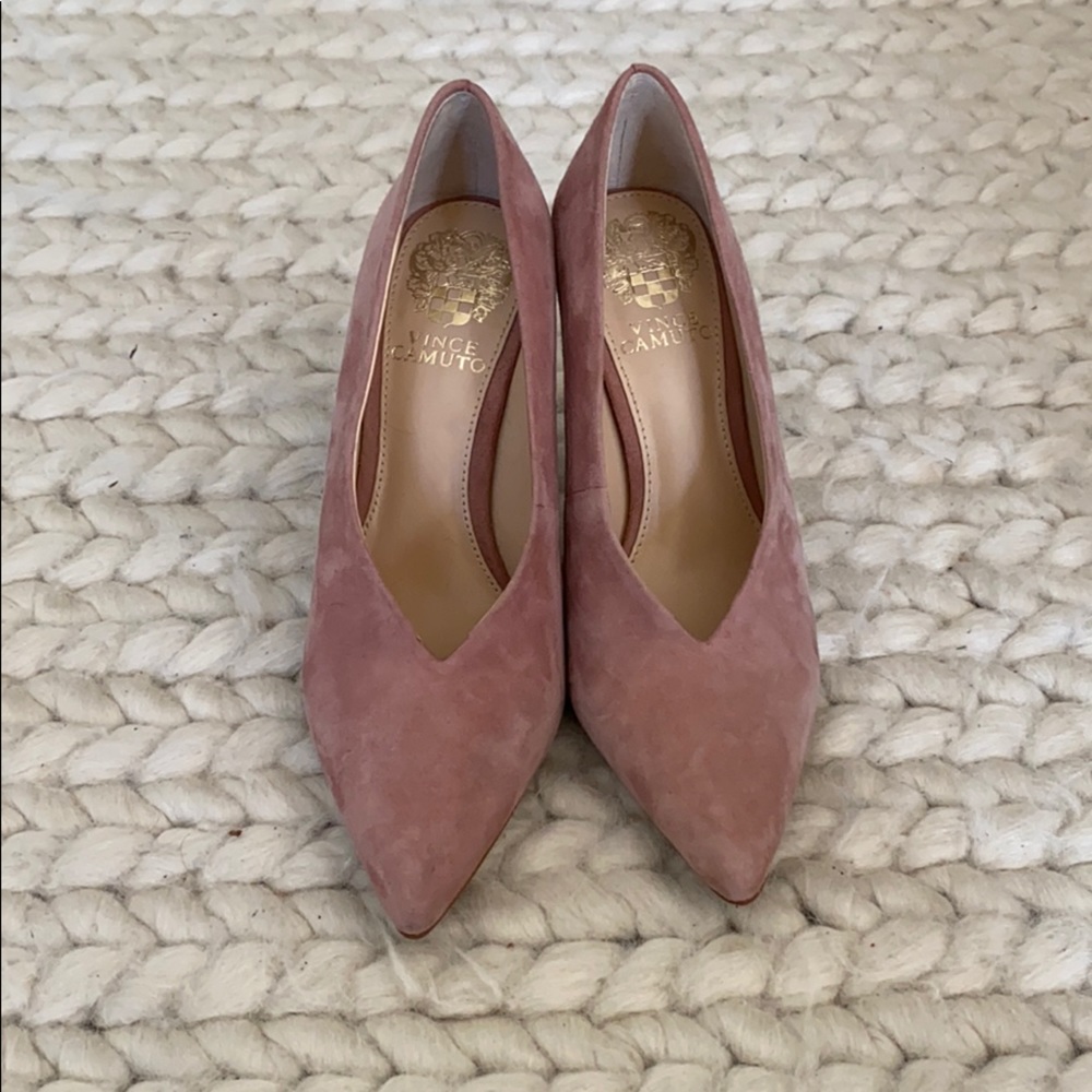 Dusty pink suede leather heels Celine style